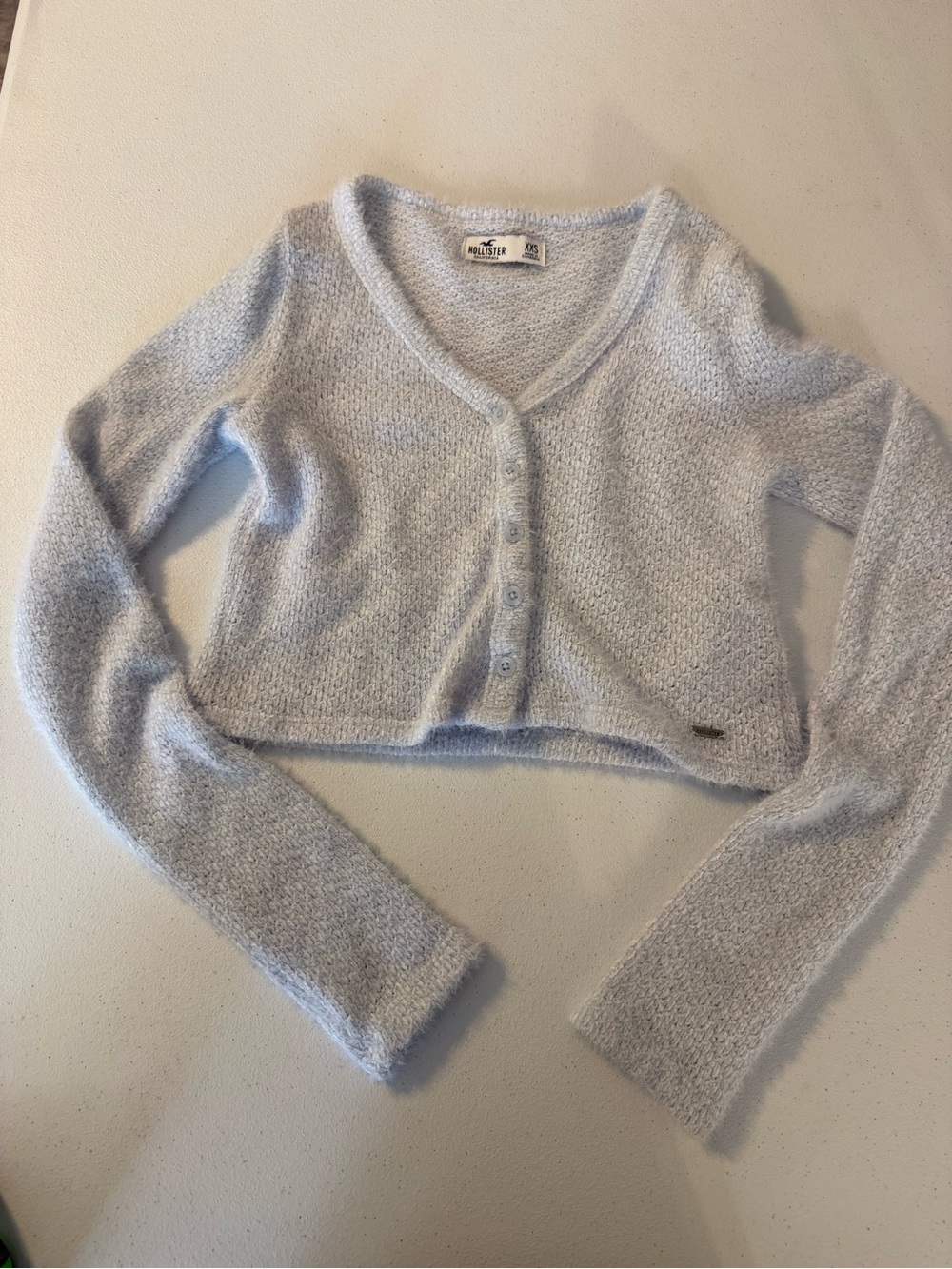 Hollister Cozy Crop Baby Blue Button Cardigan XXS Long Sleeve Lightweight
